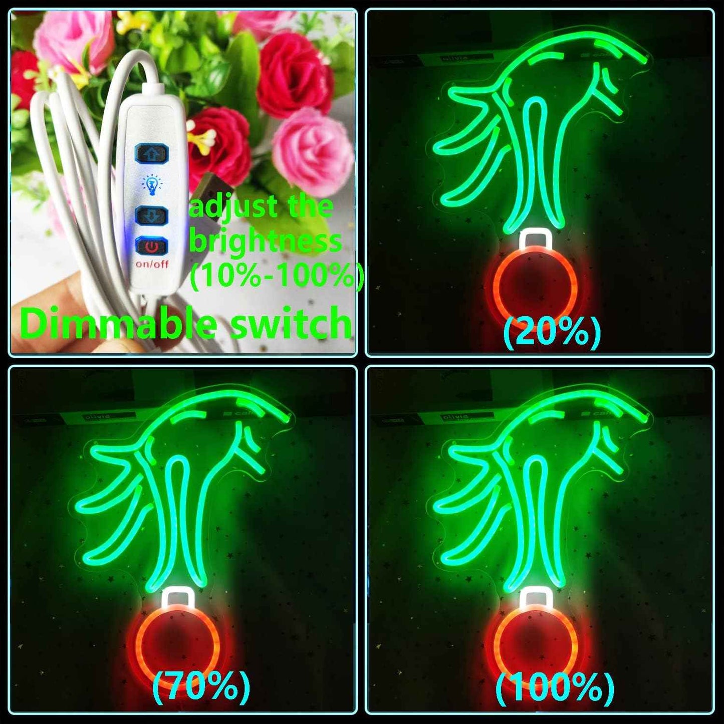 BrandName Green Neon Christmas Wall Light – Cozy Aesthetic Accent for Bedroom and Dorm Room, Dimmable USB Powered Decor