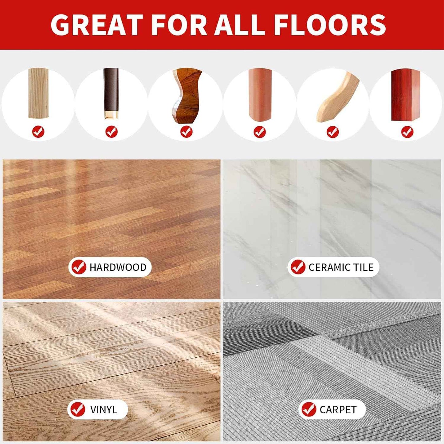 Ezprotekt Anti Skid Furniture Coasters for Elderly Bedroom, 2" Rubber Bed Stoppers That Prevent Shifting on Hardwood