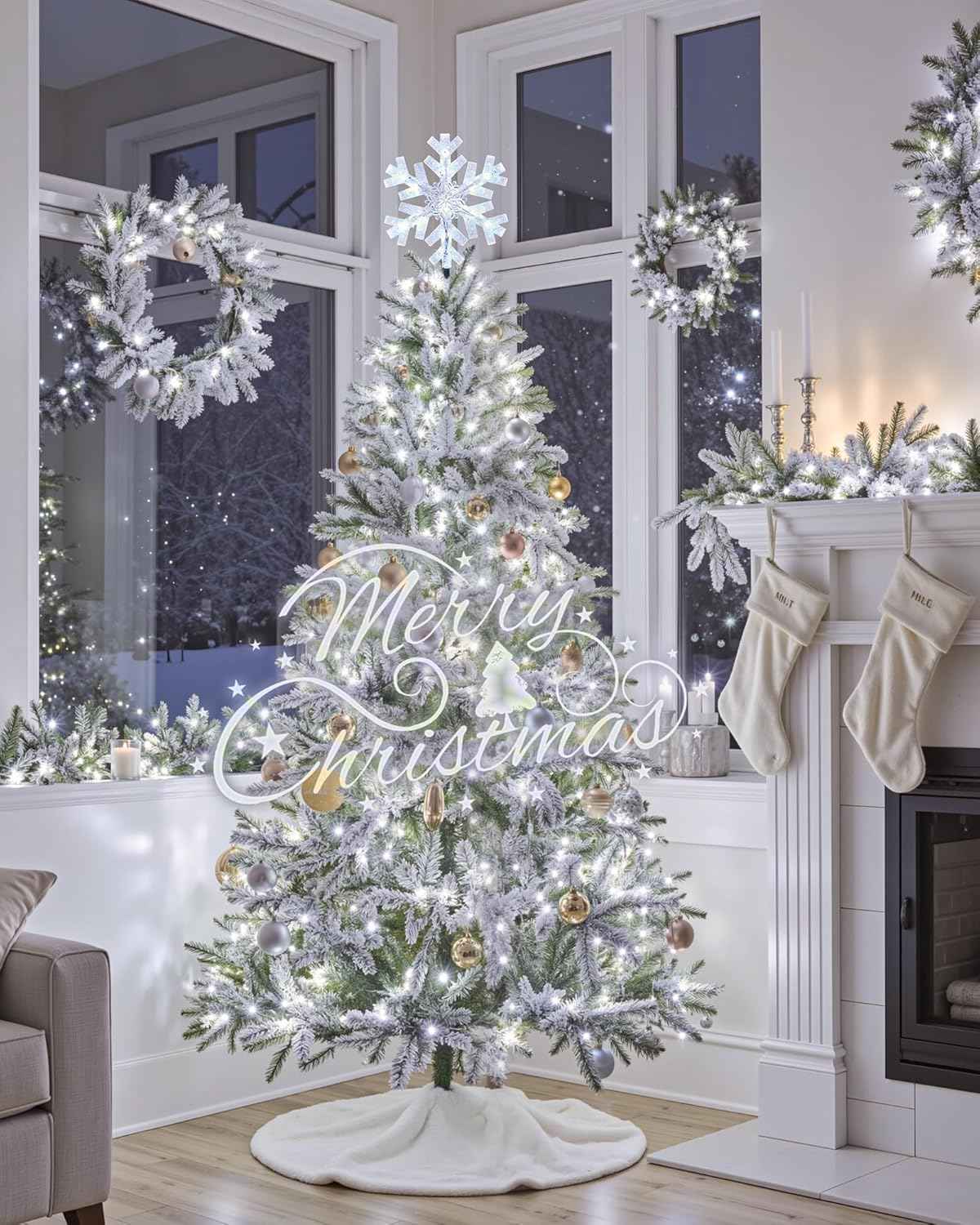Brightown Snowflake Tree Topper with Lights – UL-Certified Flameless Holiday Decor, Cool White Bulbs with Backup Fuse for Indoor Safety