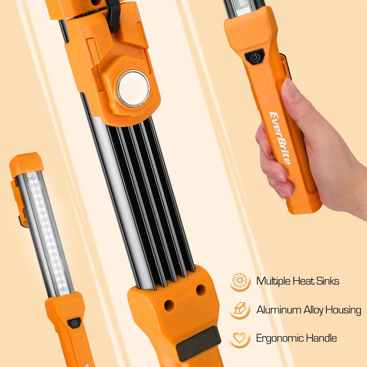 EverBrite Rechargeable Work Light – Smoke-Free Storm Safety Light, 14.5-Hour Runtime with Magnetic Base for Basement Shelter