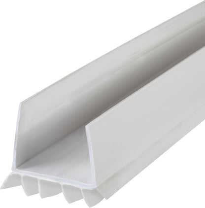 u-shape slide-on channel that grips the door bottom without fasteners or adhesive