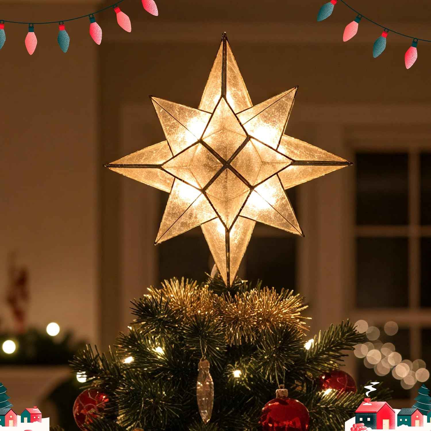 Mini Christmas Lights String Warm White Vintage Short Strand Lights, Cozy Living Room Ambient Lighting for Small Trees and Wreaths, 10 Bulbs 5ft White Wire