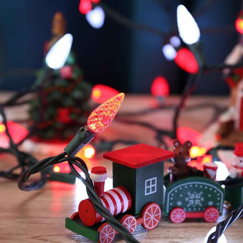 Brizled Faceted C5 Christmas Lights – Warm White Indoor Decor for Mantel, Tree, and Cozy Reading Nook