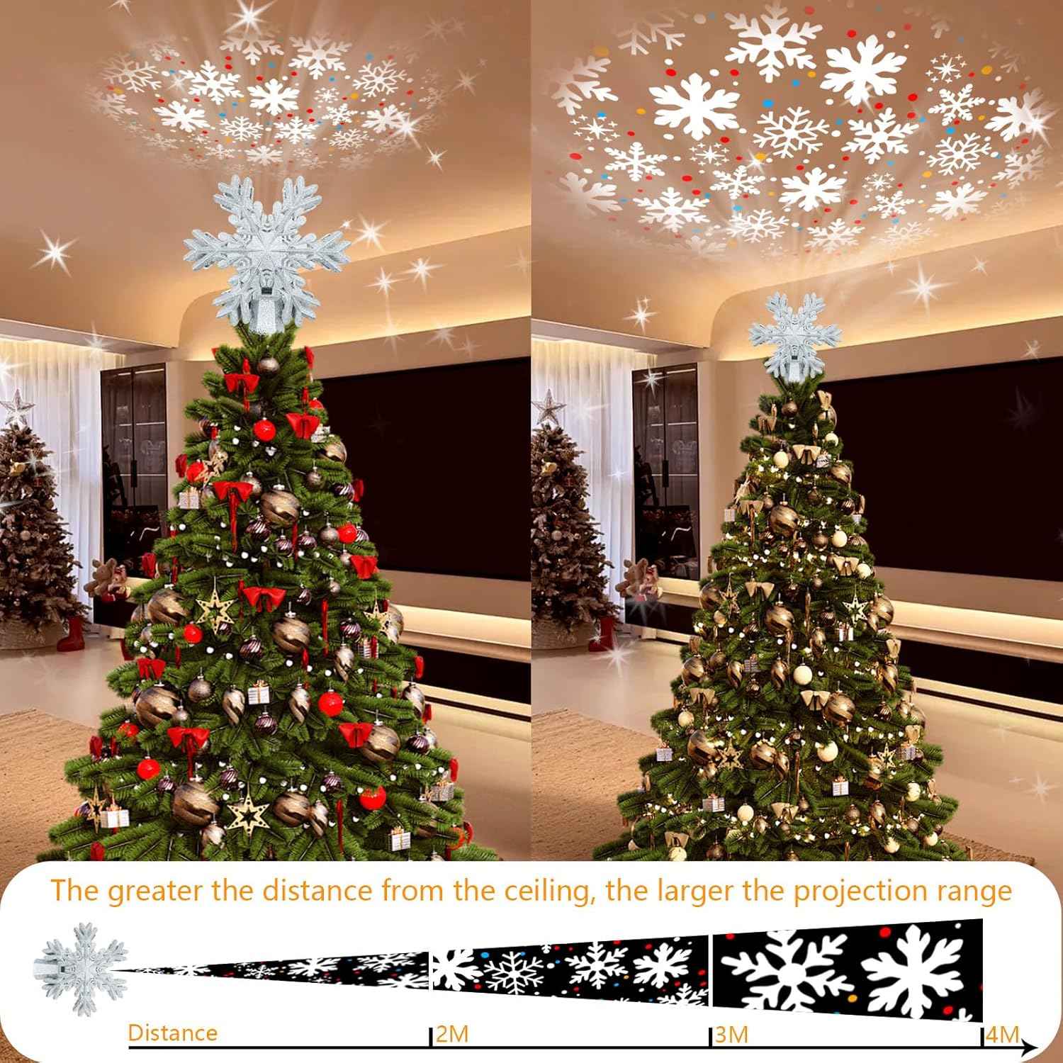 Aurora Glow Rotating LED Tree Top – Living Room & Foyer Christmas Decoration with Sparkle Finish