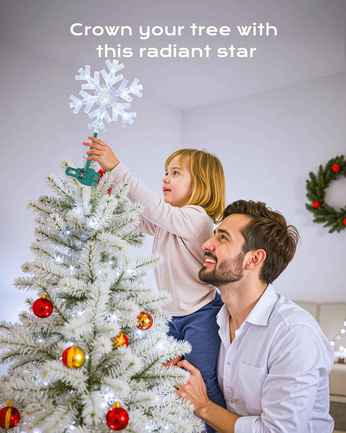 Brightown Snowflake Tree Topper with Lights – UL-Certified Flameless Holiday Decor, Cool White Bulbs with Backup Fuse for Indoor Safety