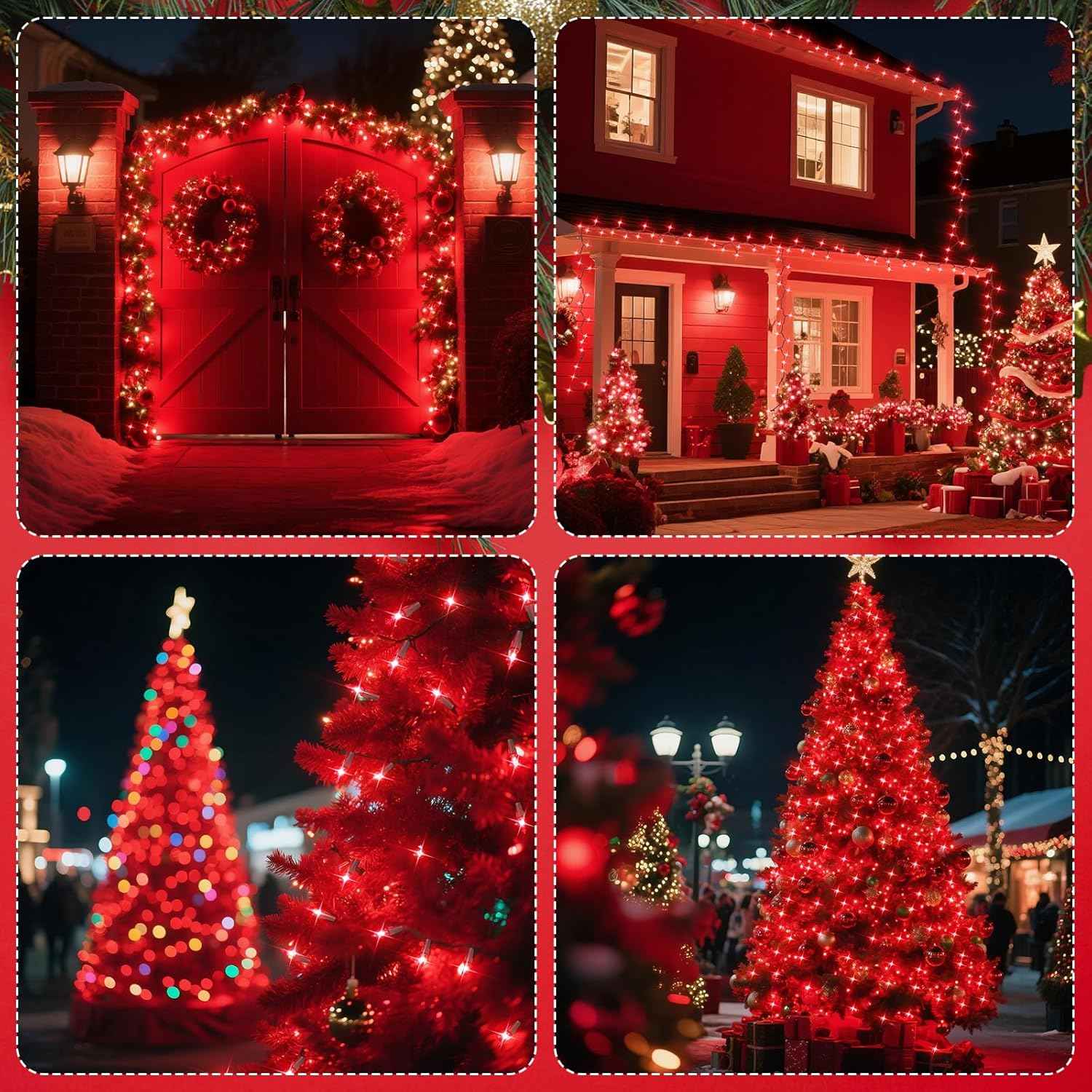 Holiday Charm 100-Count Red Weather-Resistant String Lights 21ft Green Wire for Patio and Outdoor Dining Setups