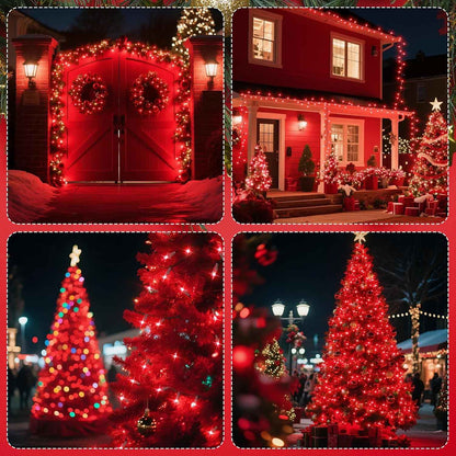 Holiday Charm 100-Count Red Weather-Resistant String Lights 21ft Green Wire for Patio and Outdoor Dining Setups