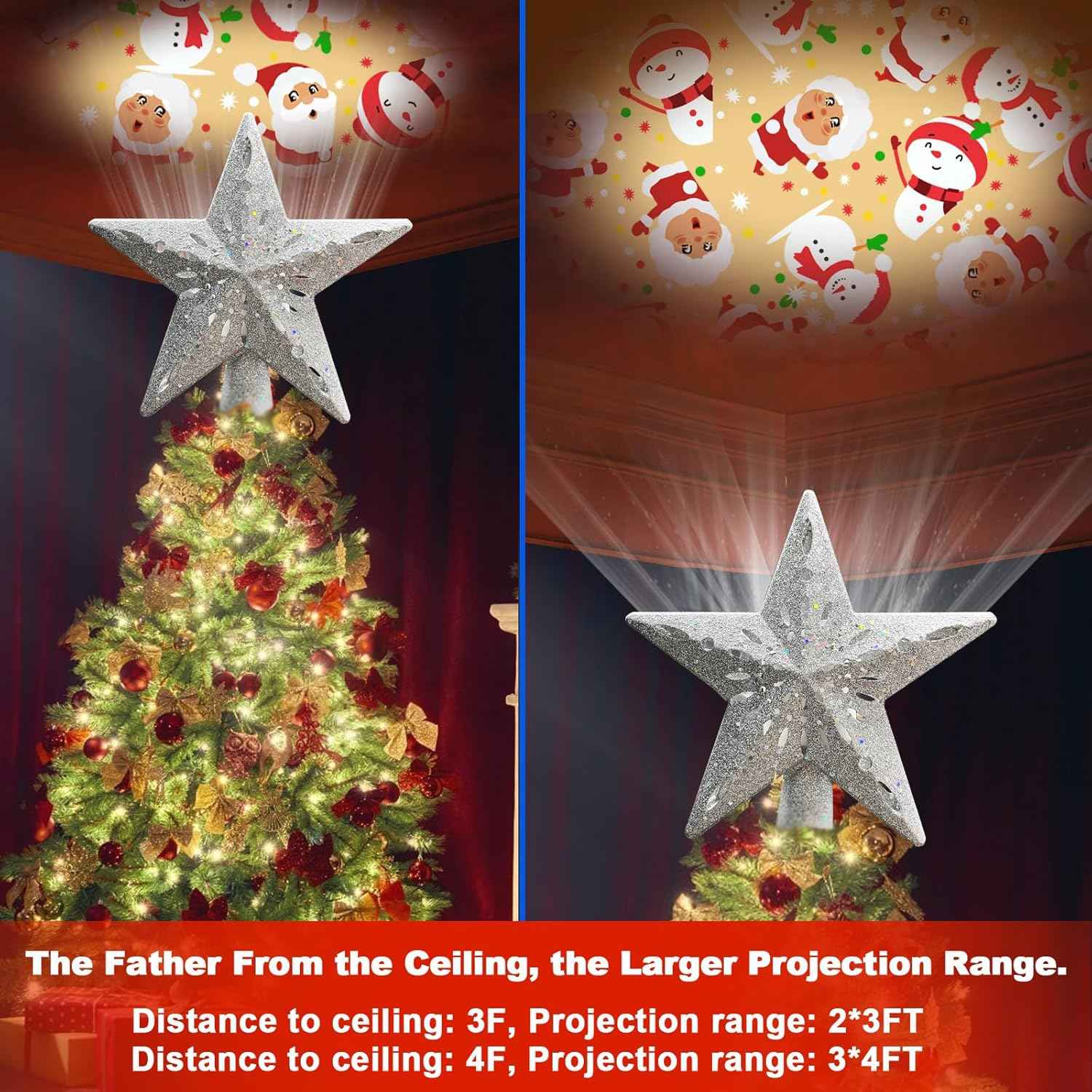 Lumichroma Christmas Tree Topper Projector – Living Room Centerpiece with Ceiling Light Show