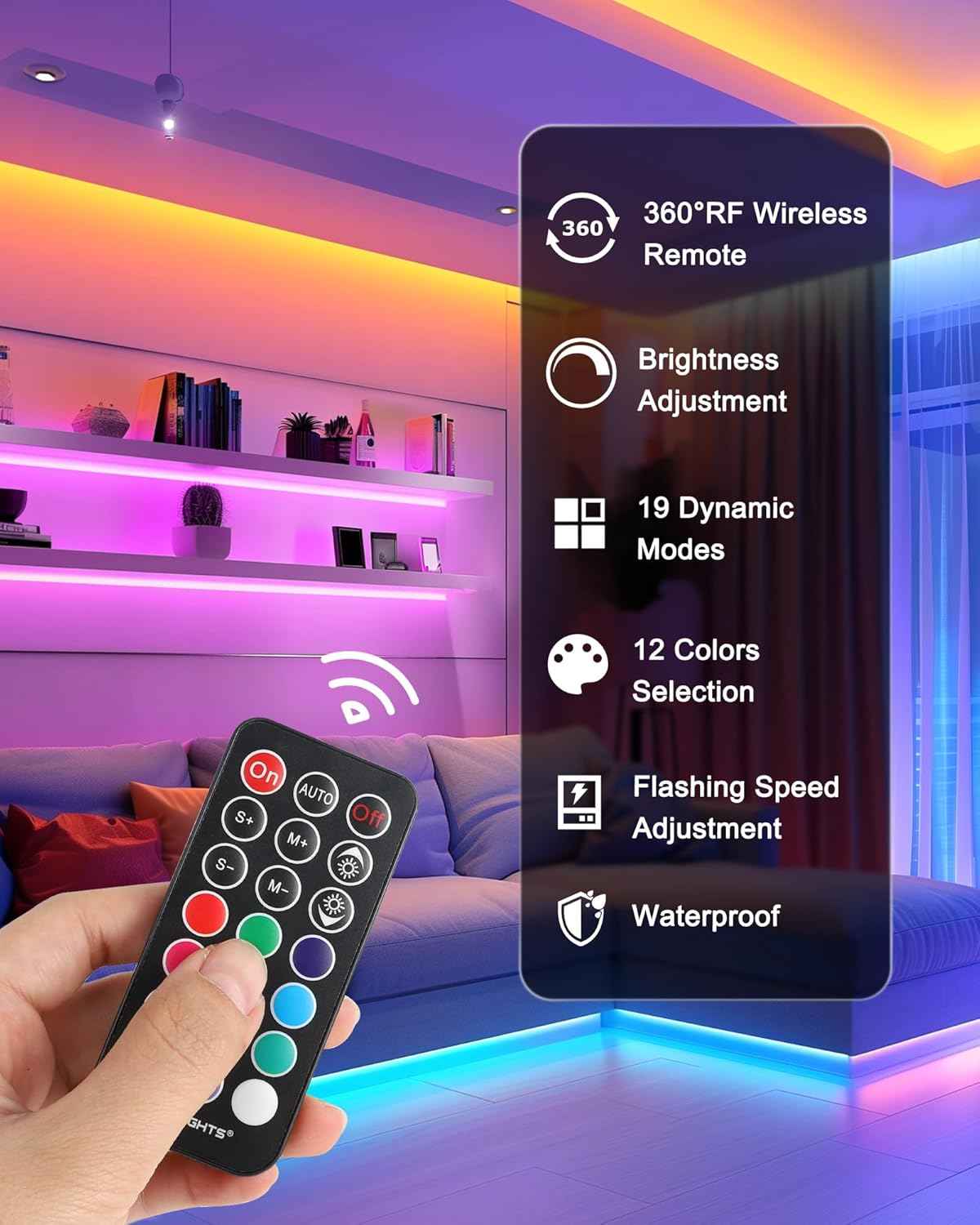 HitLights LED Strip Lights – Safe LED Lighting for Kids Room and Playroom, Cool Touch 12V RGB Strip with Remote