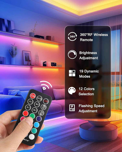 HitLights Pre-Cut LED Strip Lights – Cozy Bedroom Decor with 12 Colors and Remote, 4ft RGB Ambient Lighting