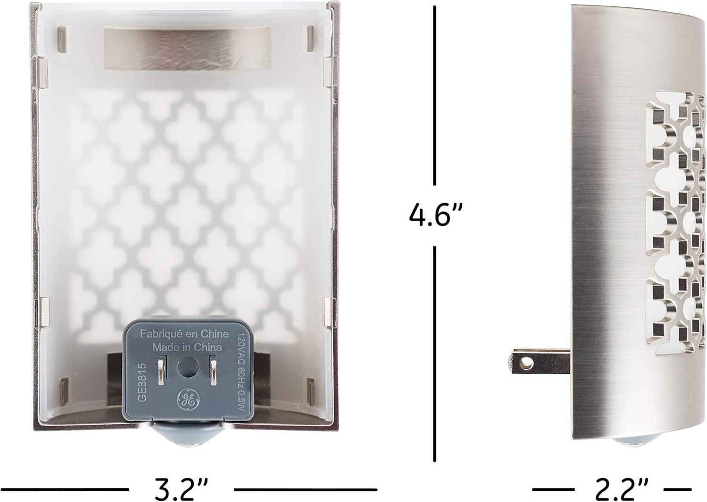 GE CoverLite Simple Plug-in Night Light, Neutral Brushed Nickel Finish for Uncluttered Hallway and Bathroom, Dusk to Dawn LED, 2 Pack