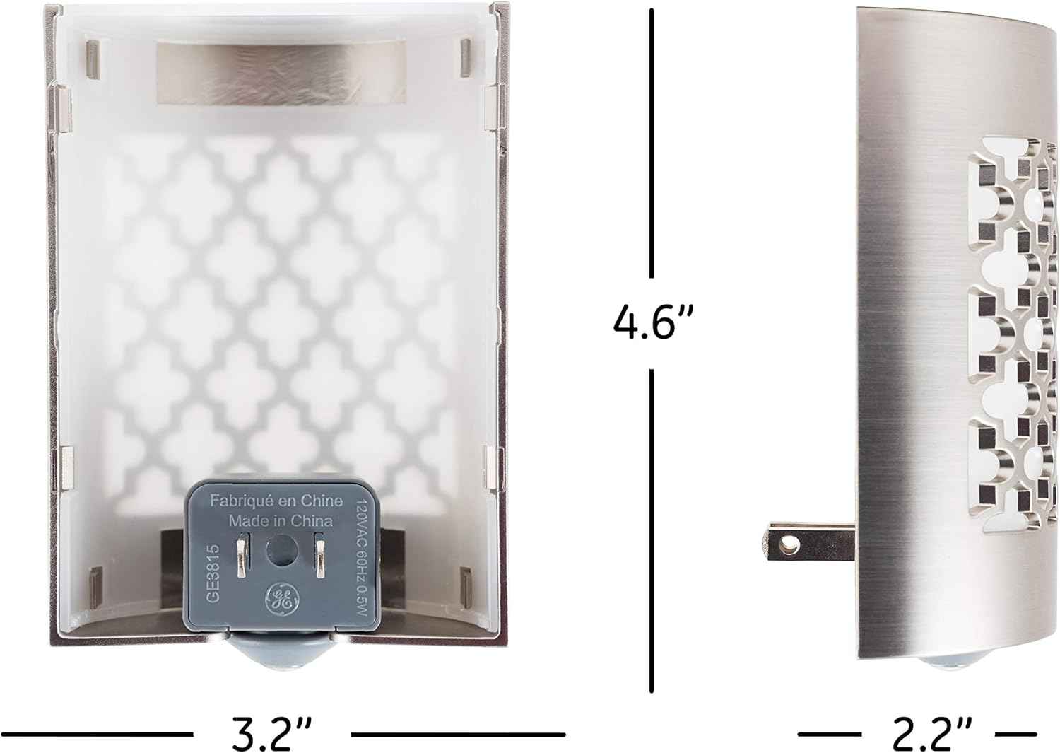 GE CoverLite Simple Plug-in Night Light, Neutral Brushed Nickel Finish for Uncluttered Hallway and Bathroom, Dusk to Dawn LED, 2 Pack