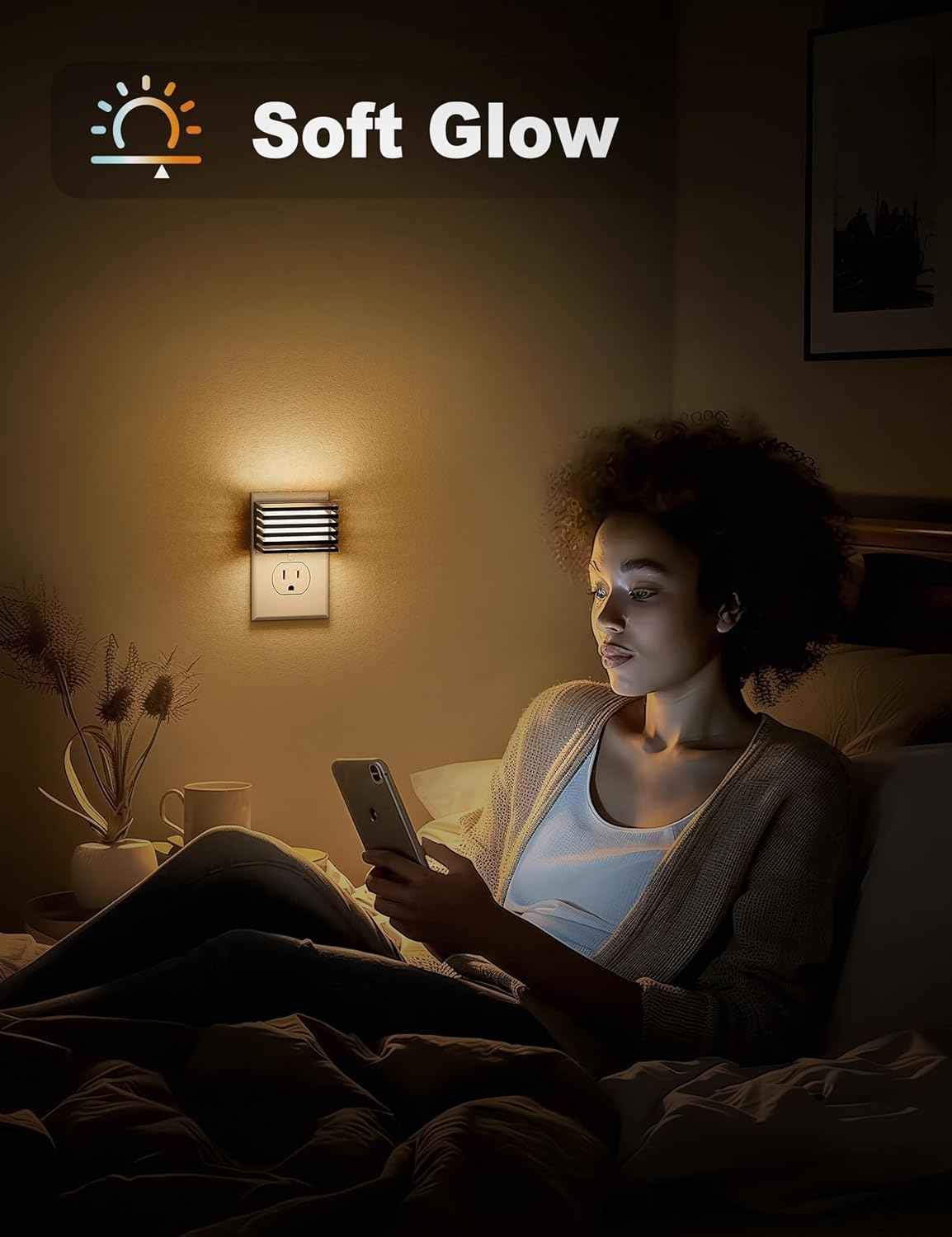 JandCase LED Night Light – Designer Plug-In Ambient Glow for Living Room and Bedroom, 3 Light Colors and 4 Shade Finishes