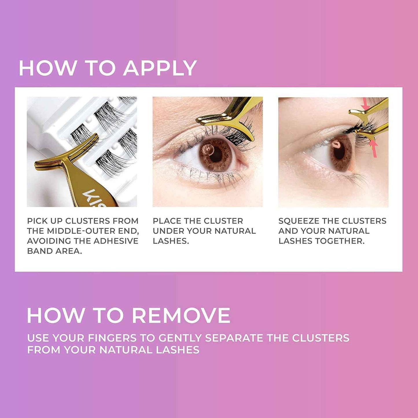 KISS imPRESS Falsies Self-Adhesive Lash Clusters – Sensitive-Eye Safe Press-On Eyelashes, No Glue Irritation