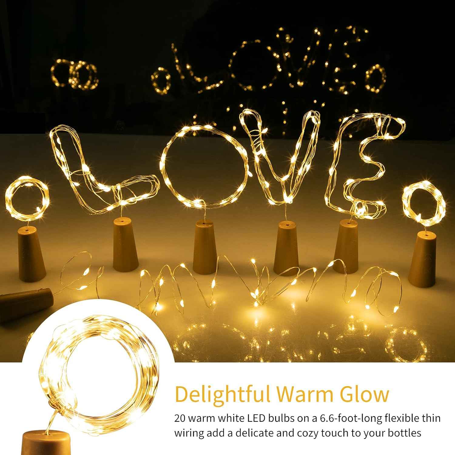 Brightown Flameless Cork Bottle Lights – Kid and Pet Safe LED String, Cool-Touch Battery Fairy Lights for Family Homes