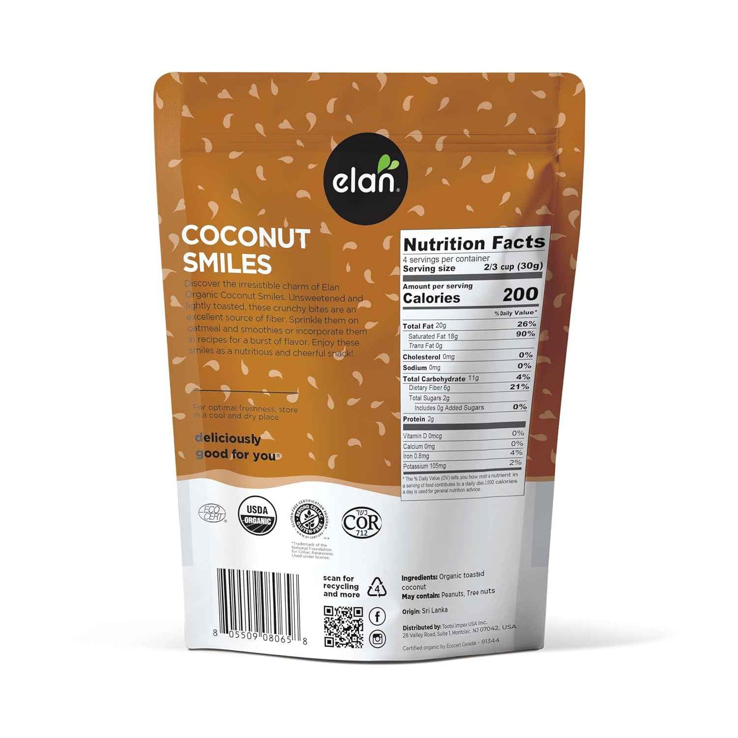 Elan Organic Coconut Smiles – After-School Snack for Children, Unsweetened and Allergen-Friendly Coconut Chips