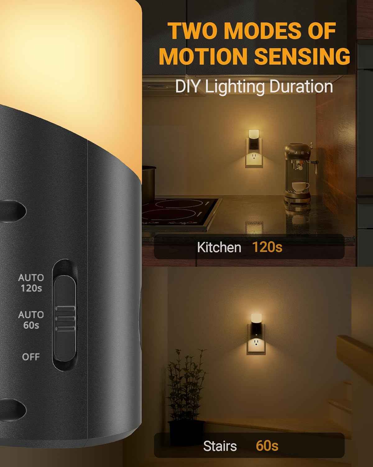 Lyridz LED Motion Night Light – Flameless Plug-in Safety Lighting for Hallways, Stairs and Bathrooms, Dimmable 2 Pack