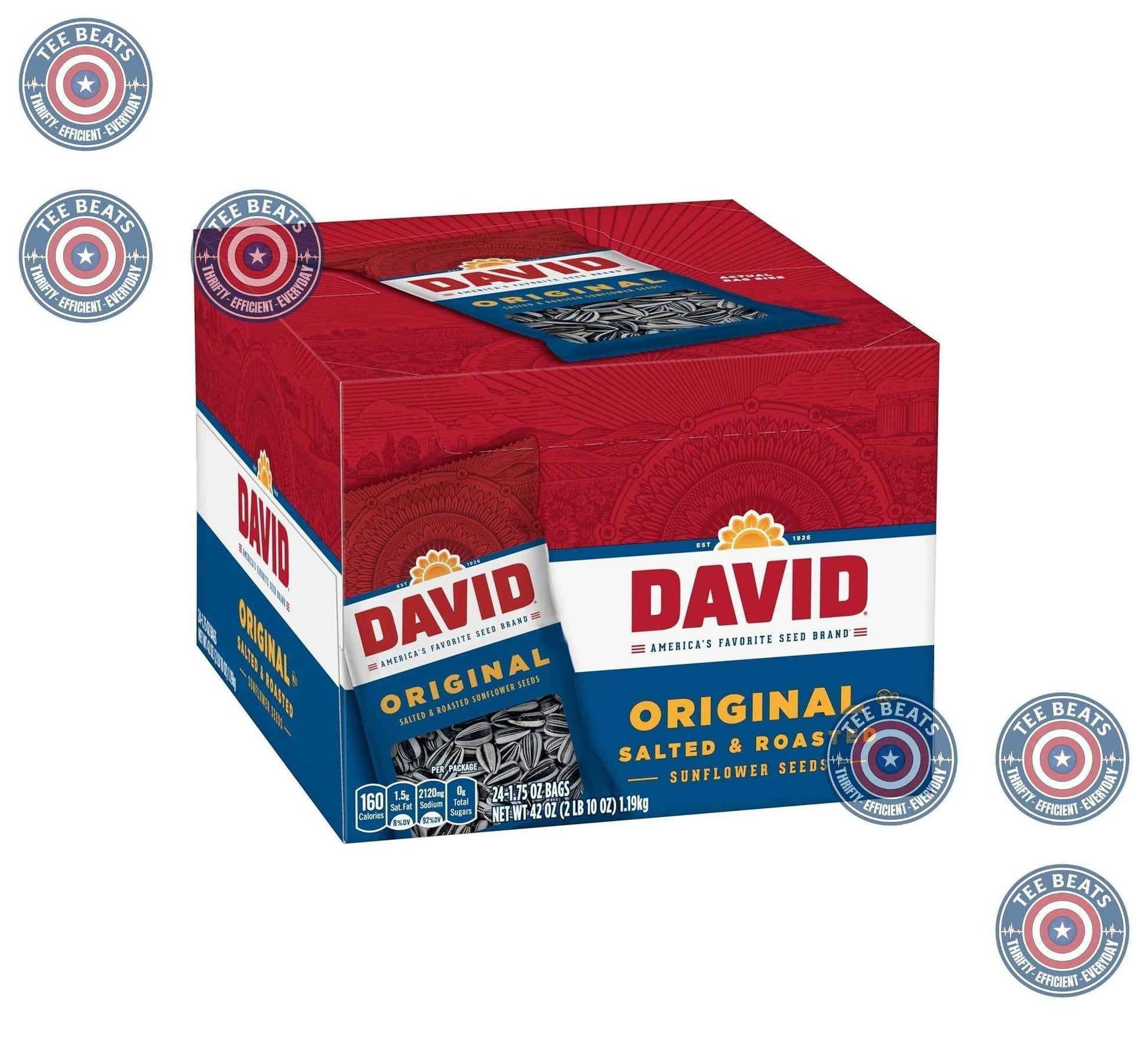 DAVID Roasted Sunflower Seeds – Mindful Snacking with Vitamin E and Antioxidants, Original Flavor, 24 Pack of 1.75oz