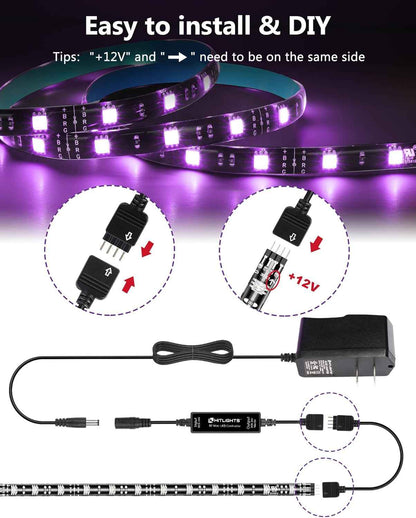 HitLights LED Strip Lights – Safe LED Lighting for Kids Room and Playroom, Cool Touch 12V RGB Strip with Remote