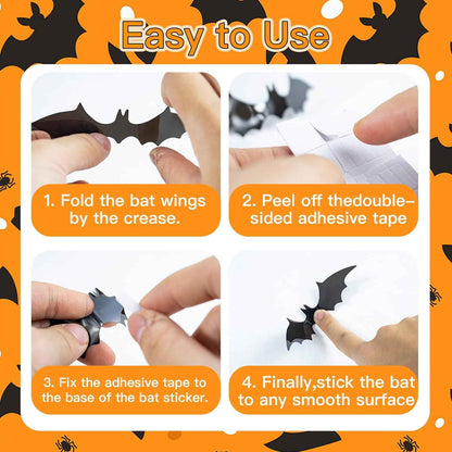 Elegantly Halloween Big Size Bat Wall Decor – No Flame, No Mess Family Craft Activity for Nursery and Classroom Halloween Party, Removable Adhesive Bats
