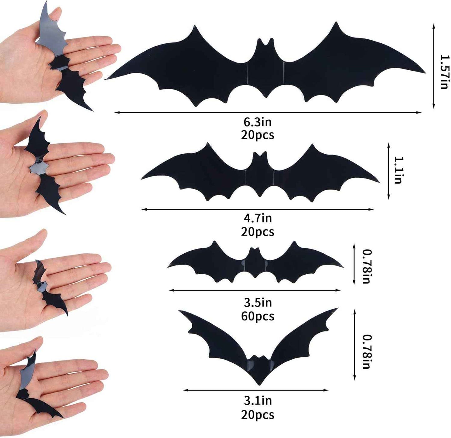 DIYASY Outdoor Bat Wall Decals 120 Pack Weatherproof PVC Halloween Decor for Front Door Entryway and Garden Party