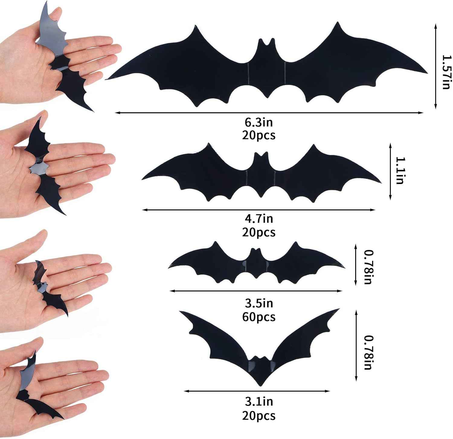 DIYASY Outdoor Bat Wall Decals 120 Pack Weatherproof PVC Halloween Decor for Front Door Entryway and Garden Party