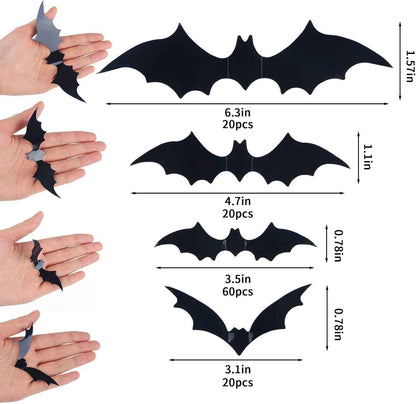 DIYASY Outdoor Bat Wall Decals 120 Pack Weatherproof PVC Halloween Decor for Front Door Entryway and Garden Party