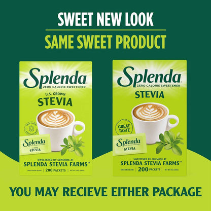 Splenda Stevia Zero Calorie Sweetener Packets – Office Desk Essential for Focused Workdays, Single-Serve Sugar Substitute
