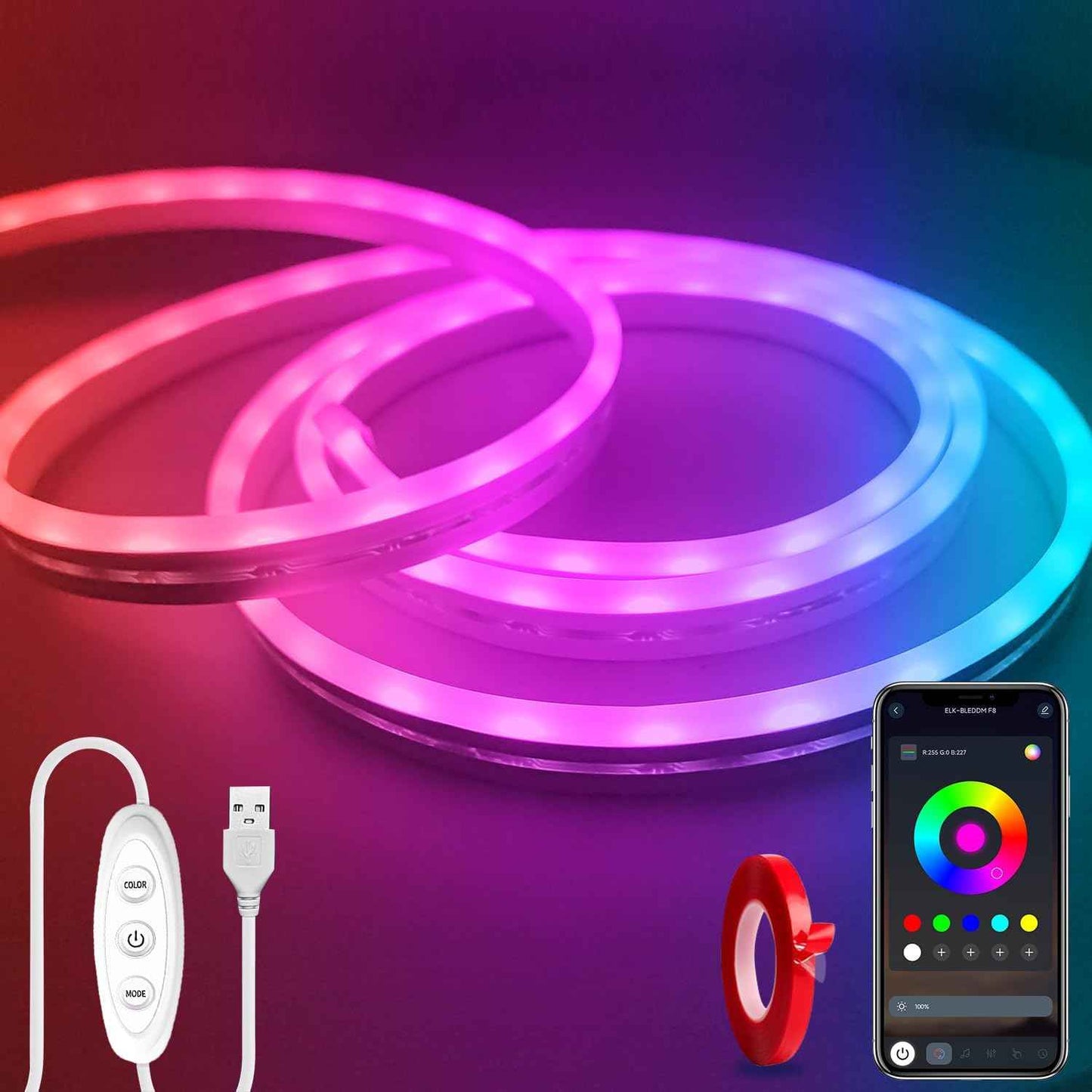 Lumichrome Neon LED Strip Light – Bedroom Aesthetic Decor, Music Sync Ambient Lighting for Living Room
