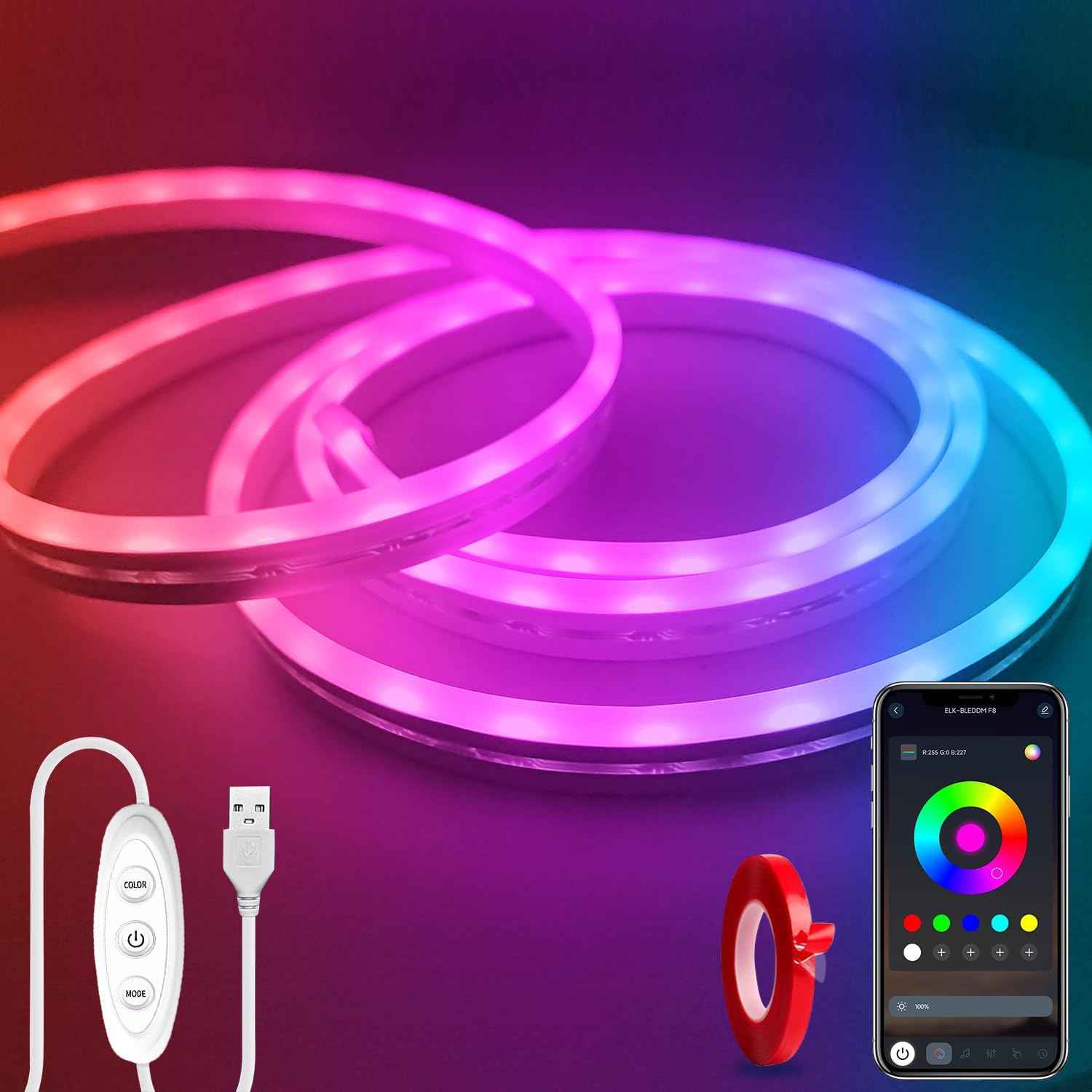 Lumichrome Neon LED Strip Light – Bedroom Aesthetic Decor, Music Sync Ambient Lighting for Living Room