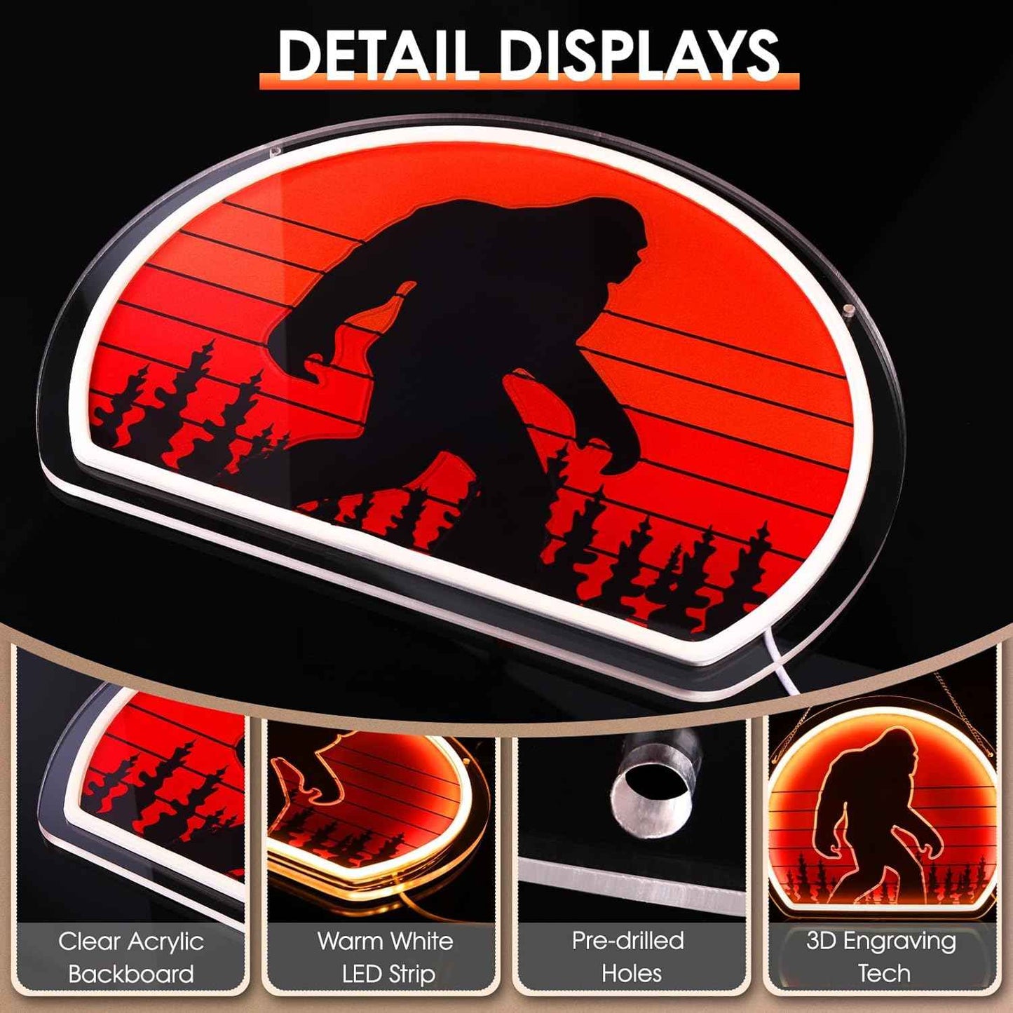 Cryptid Co. Bigfoot Neon Light – Safe Kids Bedroom Nightlight and Nursery Decor, Cool to Touch Silicone LED Cryptid Wall Art
