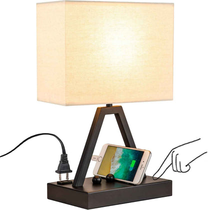 Briever 3-Way Dimmable Bedside Lamp – Thoughtful Housewarming Gift for Women and Men, Nightstand Lamp with USB C Port and AC Outlet
