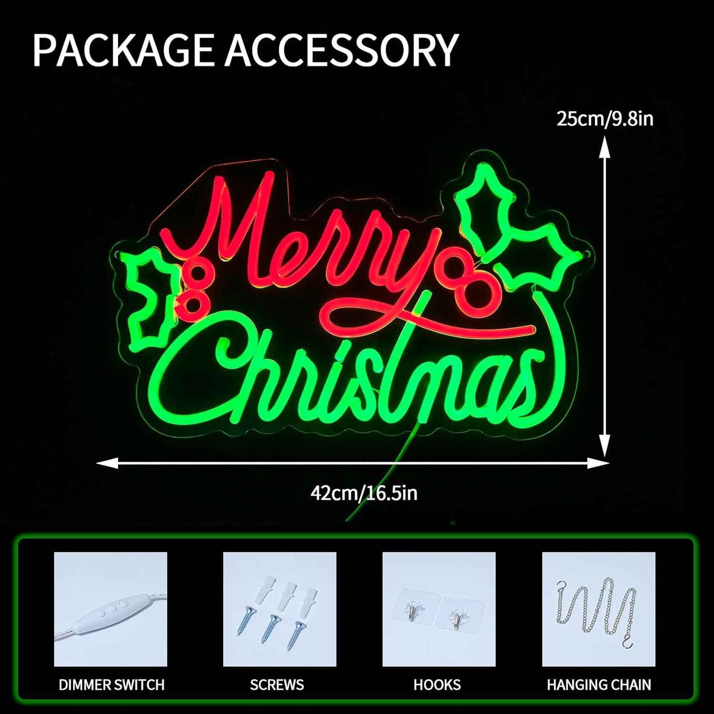 BriteLit Merry Christmas Neon Sign – Dimmable LED Wall Decor, Cozy Bedroom and Living Room Aesthetic Accent for Holiday Season