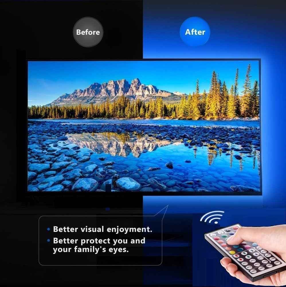HOUHUI USB LED Strip Lights for Home Office – 6.56ft RGB Bias Lighting Behind Monitor to Reduce Eye Strain During Work