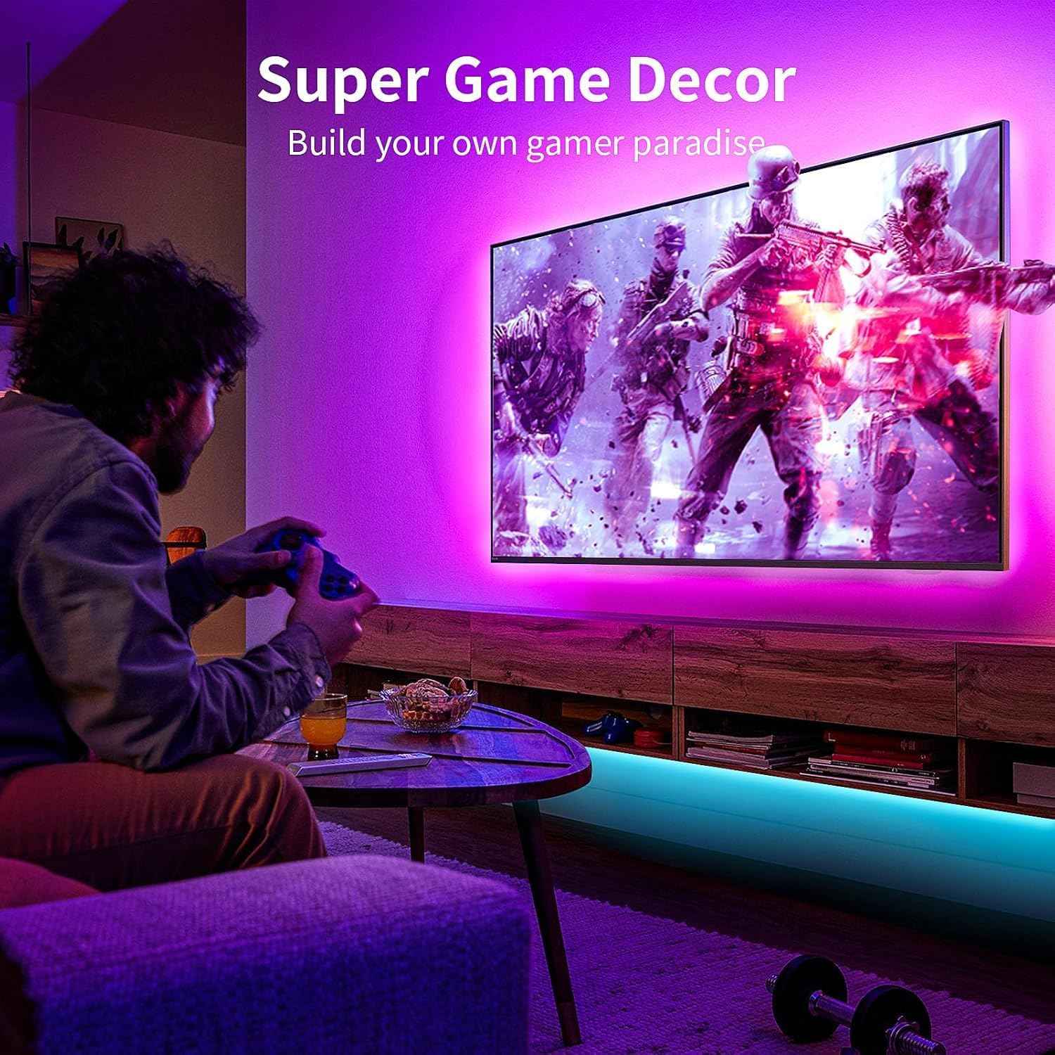 KSIPZE RGB LED Strip Lights for TV – Living Room Backlight for 32"–75" TVs, Music Sync Ambient Decor