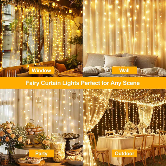 Luminos Glow LED Curtain String Lights – Romantic Canopy Bed Backdrop for Living Room Aesthetic