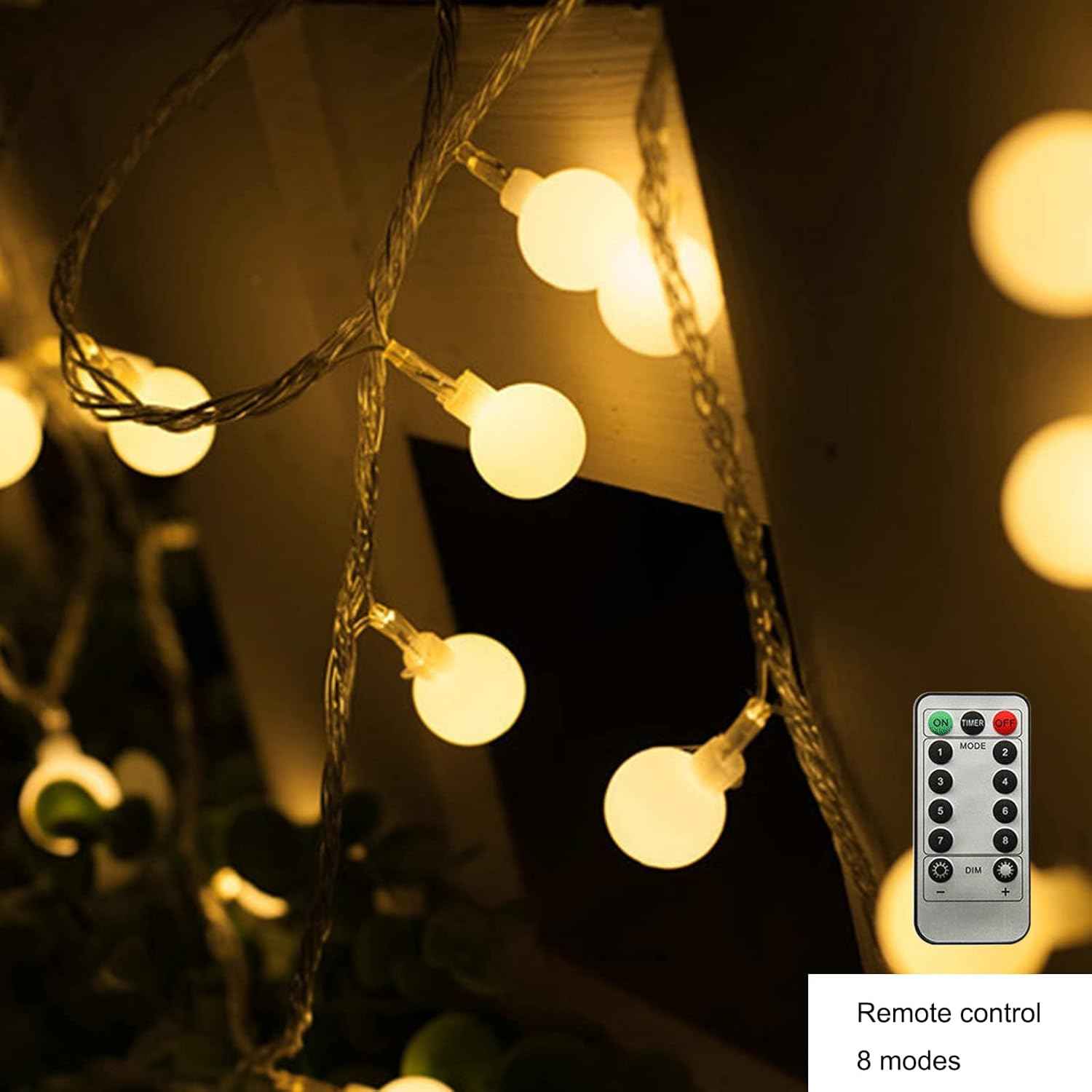 ZIMINGU LED Ball String Lights – Thoughtful Housewarming Gift for Women and Mom, Cozy Warm White Bedroom Fairy Lights with Remote