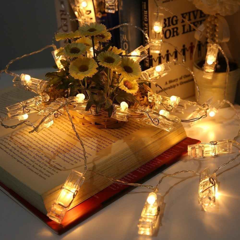 LiyuanQ 40 LED Photo Clip String Lights – Cozy Bedroom Wall Decor with Warm White Glow, USB Fairy Lights for Hanging Pictures Above the Bed