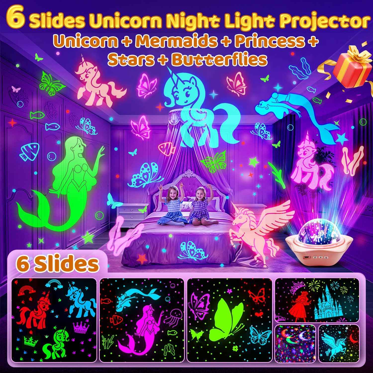 One Fire Unicorn Ceiling Projector – Pink Bedroom Decor Accent for Girls' Themed Princess Room