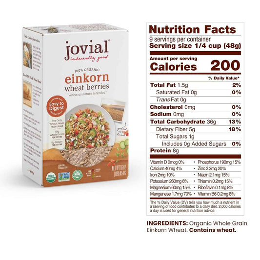 Jovial Einkorn Wheat Berries – Allergen-Friendly Ancient Grain for Kid Lunches
