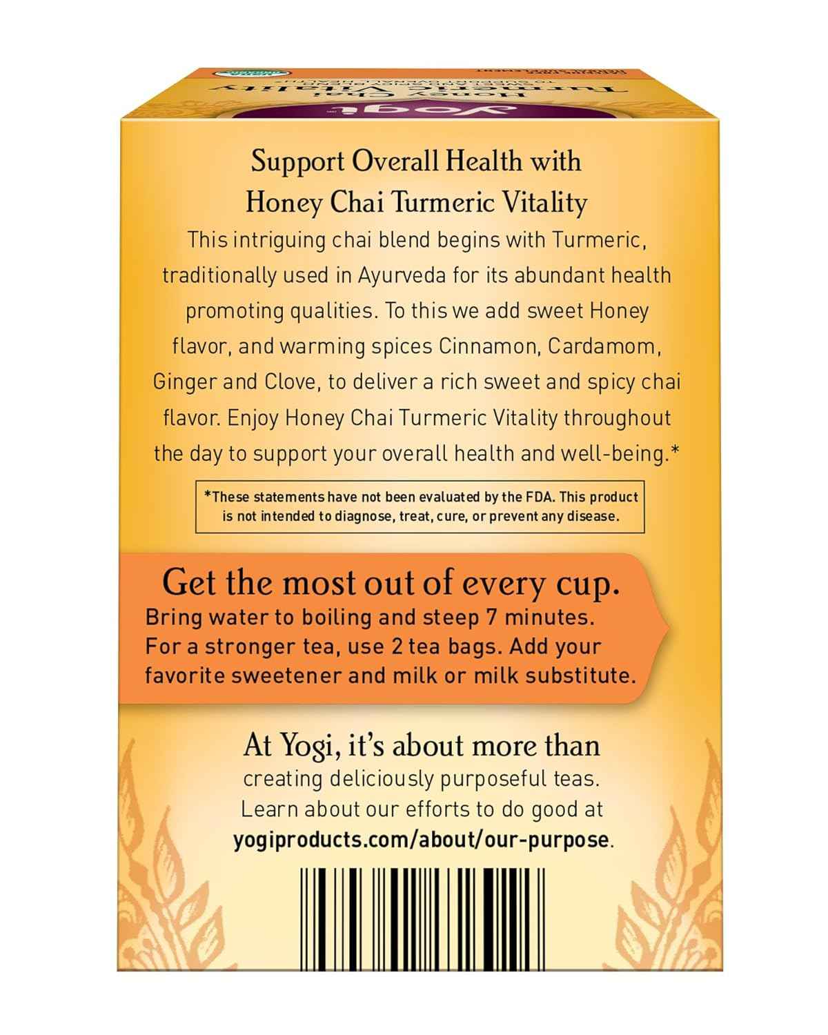 Yogi Tea Honey Chai Turmeric Vitality – Caffeine-Free Focus Brew for Home Office and Long Study Sessions