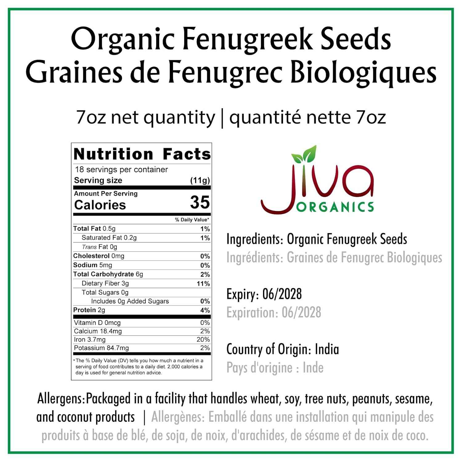Jiva Organic Fenugreek Seeds 7 Ounce – Raw Methi Dana for Lactation Support, Digestion Soaks & Mindful Morning Routines