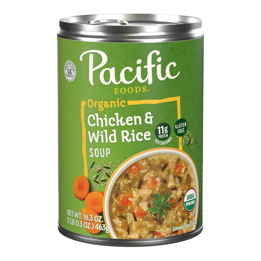 Pacific Foods Organic Chicken and Wild Rice Soup, 16.3 oz Can – Quick Microwave Lunch for Busy Remote Workers