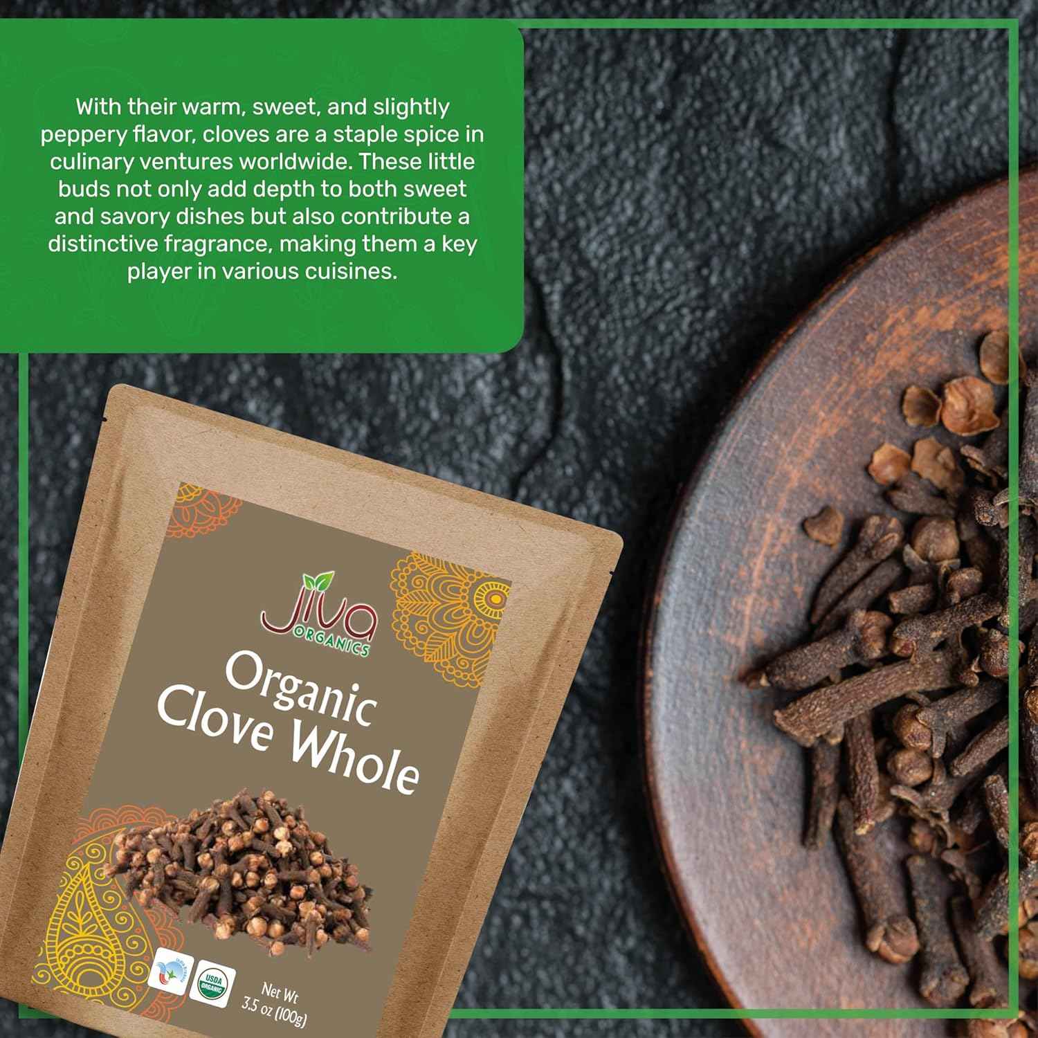 Jiva Organic Whole Cloves – Warming Spice for Yoga Room Meditation Rituals, 3.5 oz Pouch