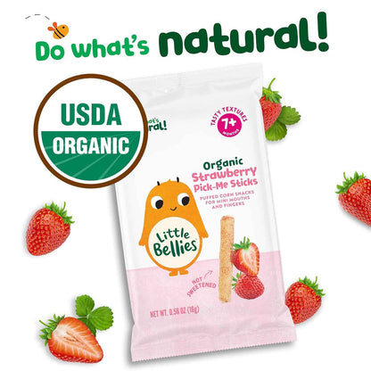 Little Bellies Organic Strawberry Pick-Me Sticks – Soft Baby Finger Food for 7+ Months, Self-Feeding Practice