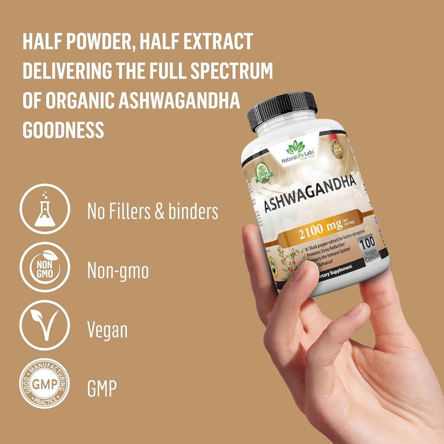 NaturaLife Labs Organic Ashwagandha 2100 mg – Thoughtful Wellness Gift for Her on Birthdays and Holidays