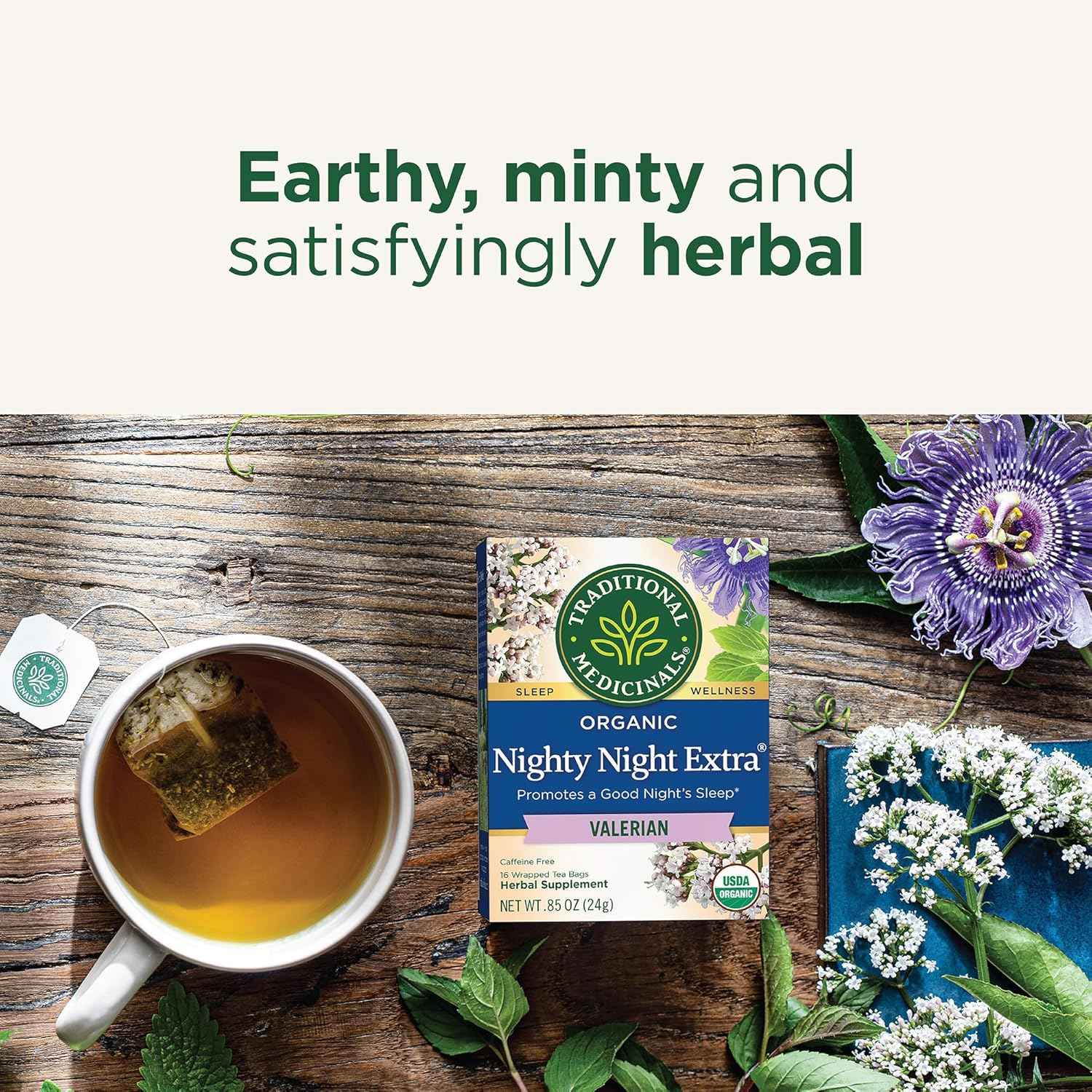 Traditional Medicinals Nighty Night Extra – Simple Organic Sleep Tea for Uncluttered Nightstands, 16 Bags