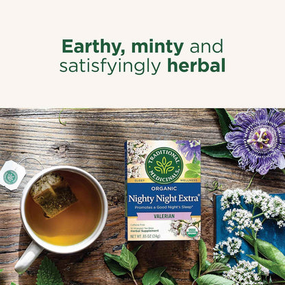 Traditional Medicinals Nighty Night Extra – Simple Organic Sleep Tea for Uncluttered Nightstands, 16 Bags