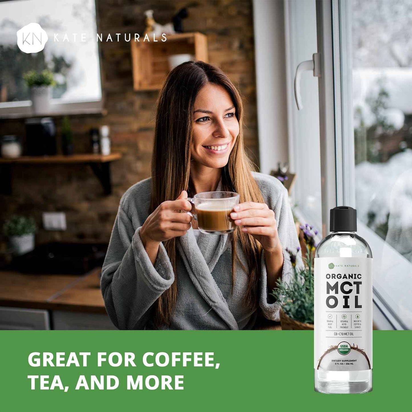 Kate Naturals MCT Oil – Calming Bedtime Self-Care Ritual, Pure C8 C10 Coconut for Skin and Coffee