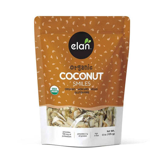 Elan Organic Coconut Smiles – After-School Snack for Children, Unsweetened and Allergen-Friendly Coconut Chips